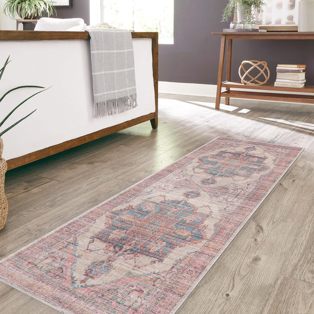 Washable Antique Beige 2' x 5' Nostalgia Runner Area Rug Easy to Clean Stain Resistant & Durable Polyester Chenille Vintage Distressed Carpet for Sale at Rug Engine