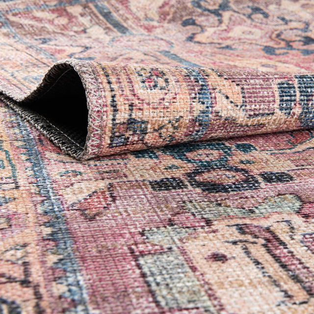 Washable Pink 4' 1 x 6' 1 Nostalgia Rectangle Area Rug Easy to Clean Stain Resistant & Durable Polyester Chenille Vintage Distressed Carpet for Sale at Rug Engine