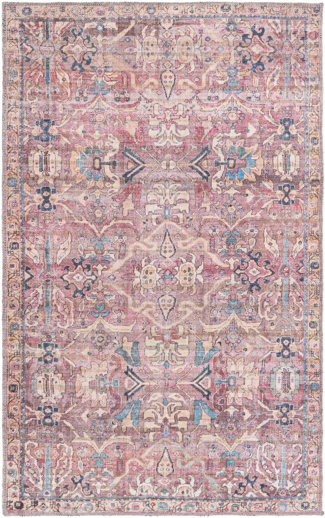 Washable Pink 3' 3 x 5' 3 Nostalgia Rectangle Area Rug Easy to Clean Stain Resistant & Durable Polyester Chenille Vintage Distressed Carpet for Sale at Rug Engine