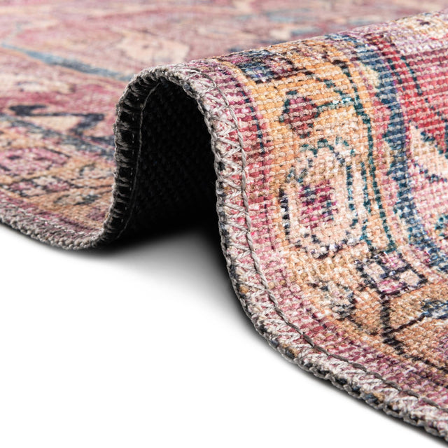 Washable Pink 7' 10 x 7' 10 Nostalgia Octagon Area Rug Easy to Clean Stain Resistant & Durable Polyester Chenille Vintage Distressed Carpet for Sale at Rug Engine
