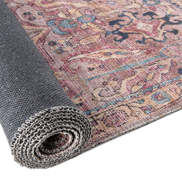 Washable Pink 2' 7 x 14' 1 Nostalgia Runner Area Rug Easy to Clean Stain Resistant & Durable Polyester Chenille Vintage Distressed Carpet for Sale at Rug Engine