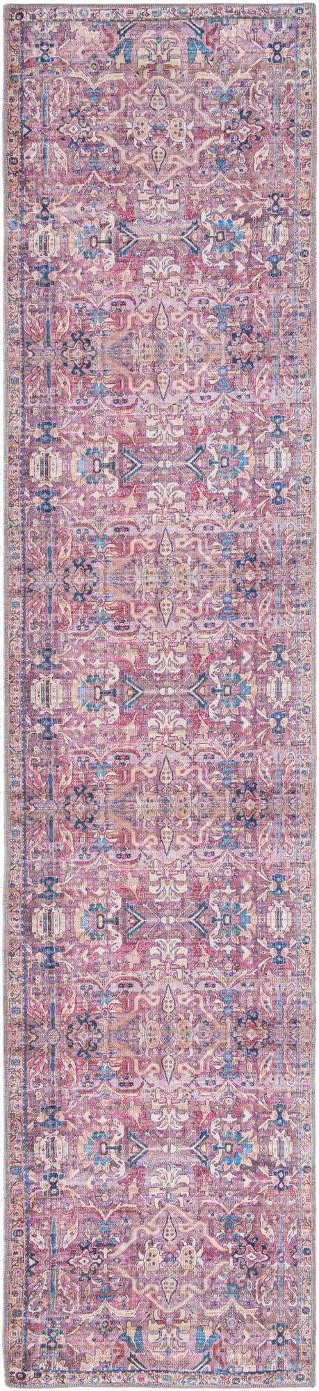 Washable Pink 2' 7 x 12' Nostalgia Runner Area Rug Easy to Clean Stain Resistant & Durable Polyester Chenille Vintage Distressed Carpet for Sale at Rug Engine