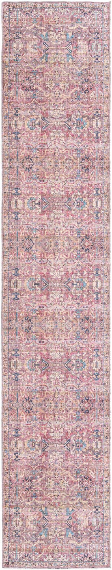 Washable Pink 2' 7 x 14' 1 Nostalgia Runner Area Rug Easy to Clean Stain Resistant & Durable Polyester Chenille Vintage Distressed Carpet for Sale at Rug Engine