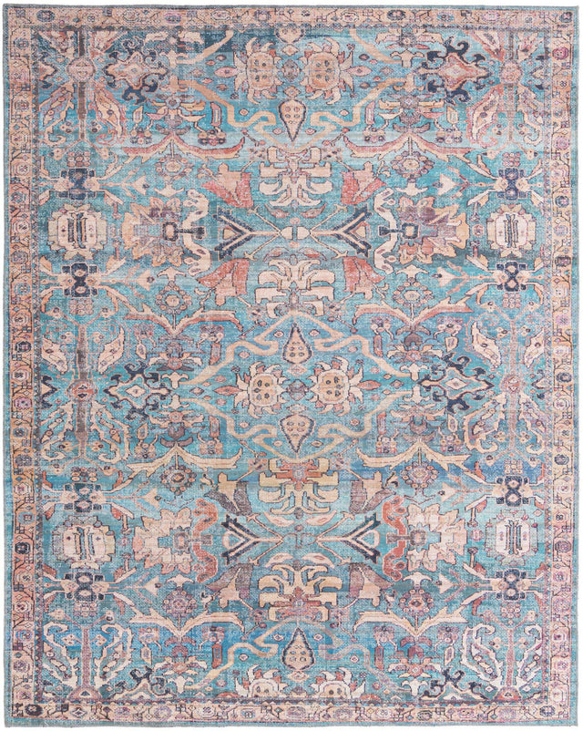 Washable Blue 7' 10 x 10' Nostalgia Rectangle Area Rug Easy to Clean Stain Resistant & Durable Polyester Chenille Vintage Distressed Carpet for Sale at Rug Engine