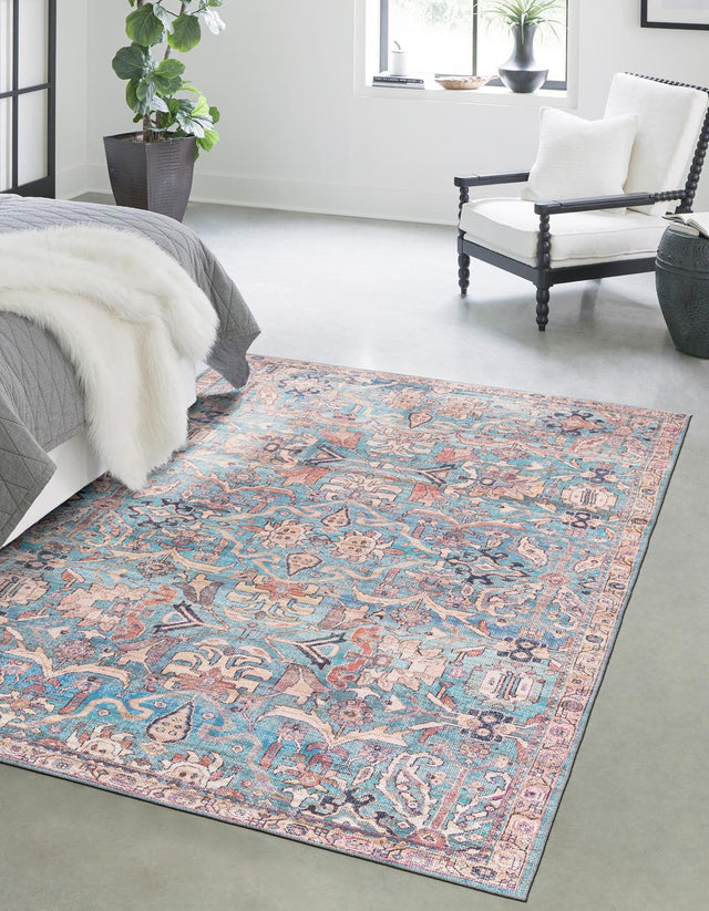 Washable Blue 2' x 3' 1 Nostalgia Rectangle Area Rug Easy to Clean Stain Resistant & Durable Polyester Chenille Vintage Distressed Carpet for Sale at Rug Engine