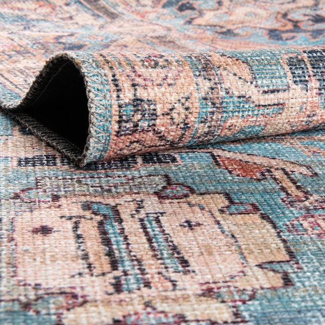 Washable Blue 9' 2 x 12' Nostalgia Rectangle Area Rug Easy to Clean Stain Resistant & Durable Polyester Chenille Vintage Distressed Carpet for Sale at Rug Engine
