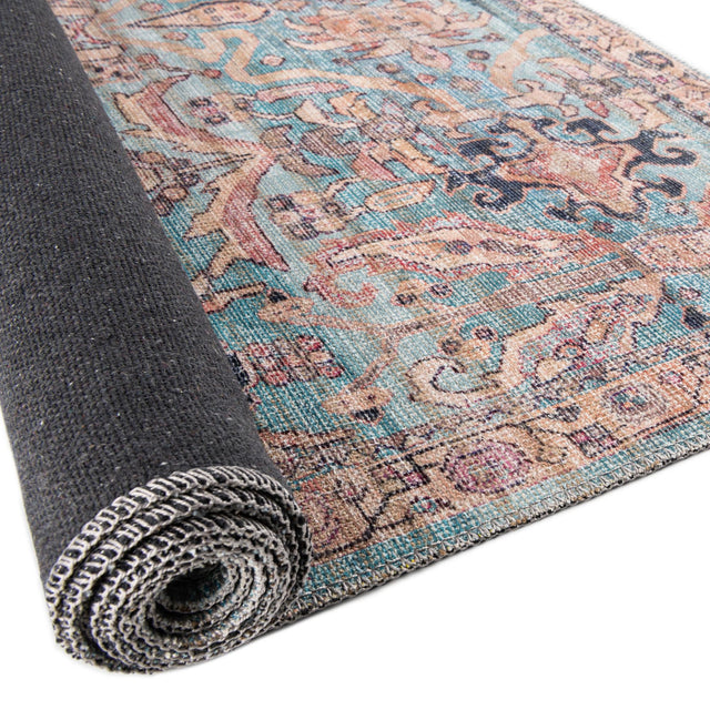 Washable Blue 7' 10 x 10' Nostalgia Rectangle Area Rug Easy to Clean Stain Resistant & Durable Polyester Chenille Vintage Distressed Carpet for Sale at Rug Engine