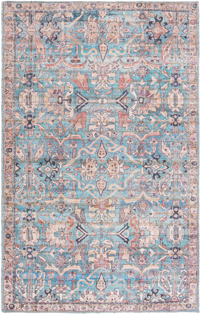 Washable Blue 3' 3 x 5' 3 Nostalgia Rectangle Area Rug Easy to Clean Stain Resistant & Durable Polyester Chenille Vintage Distressed Carpet for Sale at Rug Engine