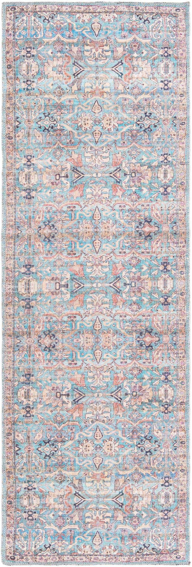 Washable Blue 2' x 6' 1 Nostalgia Runner Area Rug Easy to Clean Stain Resistant & Durable Polyester Chenille Vintage Distressed Carpet for Sale at Rug Engine