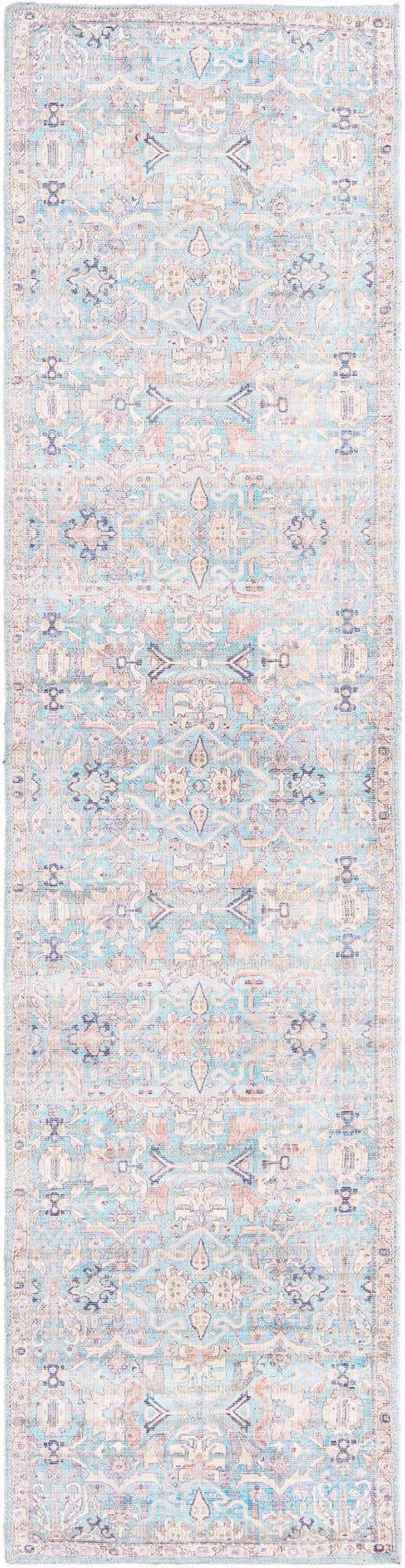 Washable Blue 2' x 8' Nostalgia Runner Area Rug Easy to Clean Stain Resistant & Durable Polyester Chenille Vintage Distressed Carpet for Sale at Rug Engine