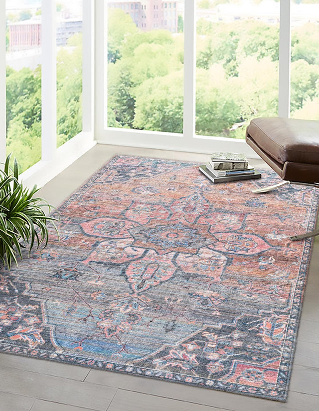 Washable Multicolor 4' 1 x 6' 1 Nostalgia Rectangle Area Rug Easy to Clean Stain Resistant & Durable Polyester Chenille Vintage Distressed Carpet for Sale at Rug Engine