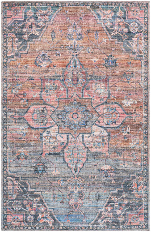 Washable Multicolor 4' 1 x 6' 1 Nostalgia Rectangle Area Rug Easy to Clean Stain Resistant & Durable Polyester Chenille Vintage Distressed Carpet for Sale at Rug Engine