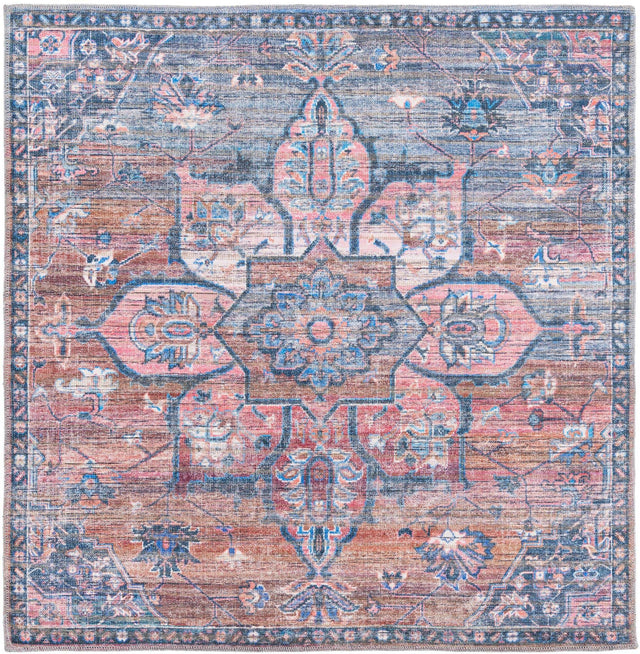 Washable Multicolor 5' 3 x 5' 3 Nostalgia Square Area Rug Easy to Clean Stain Resistant & Durable Polyester Chenille Vintage Distressed Carpet for Sale at Rug Engine