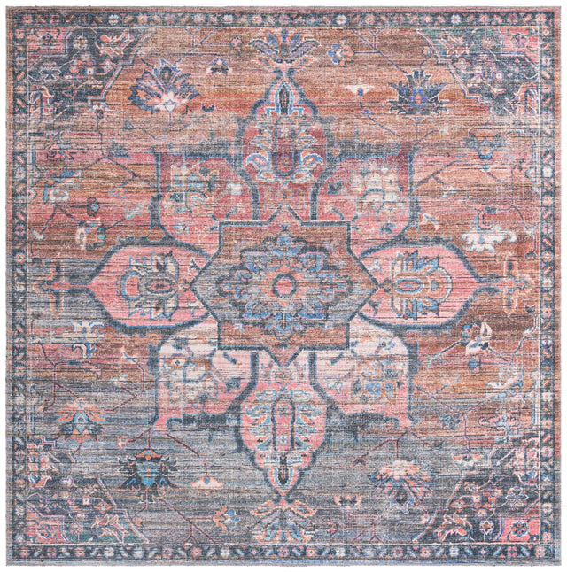 Washable Multicolor 7' 3 x 7' 3 Nostalgia Square Area Rug Easy to Clean Stain Resistant & Durable Polyester Chenille Vintage Distressed Carpet for Sale at Rug Engine