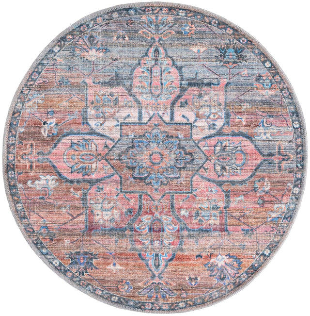 Washable Multicolor 3' 3 x 3' 3 Nostalgia Round Area Rug Easy to Clean Stain Resistant & Durable Polyester Chenille Vintage Distressed Carpet for Sale at Rug Engine