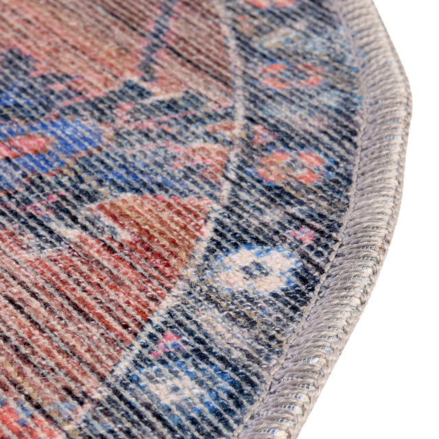 Washable Multicolor 4' 1 x 4' 1 Nostalgia Round Area Rug Easy to Clean Stain Resistant & Durable Polyester Chenille Vintage Distressed Carpet for Sale at Rug Engine
