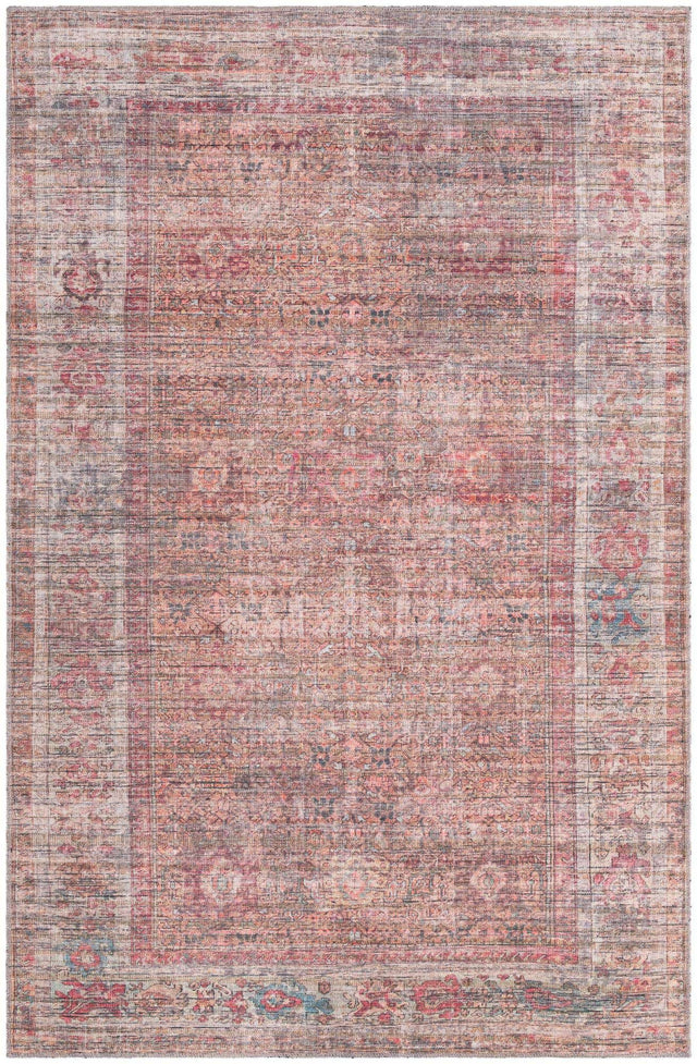 Washable Rust Red and Brown 5' 3 x 8' Nostalgia Rectangle Area Rug Easy to Clean Stain Resistant & Durable Polyester Chenille Vintage Distressed Carpet for Sale at Rug Engine