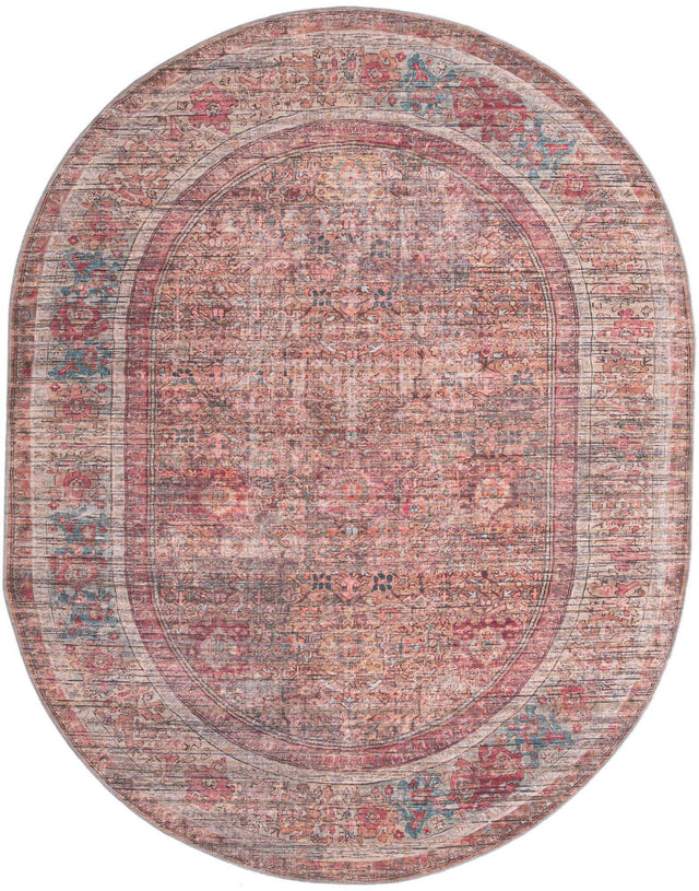 Washable Rust Red and Brown 7' 10 x 10' Nostalgia Oval Area Rug Easy to Clean Stain Resistant & Durable Polyester Chenille Vintage Distressed Carpet for Sale at Rug Engine