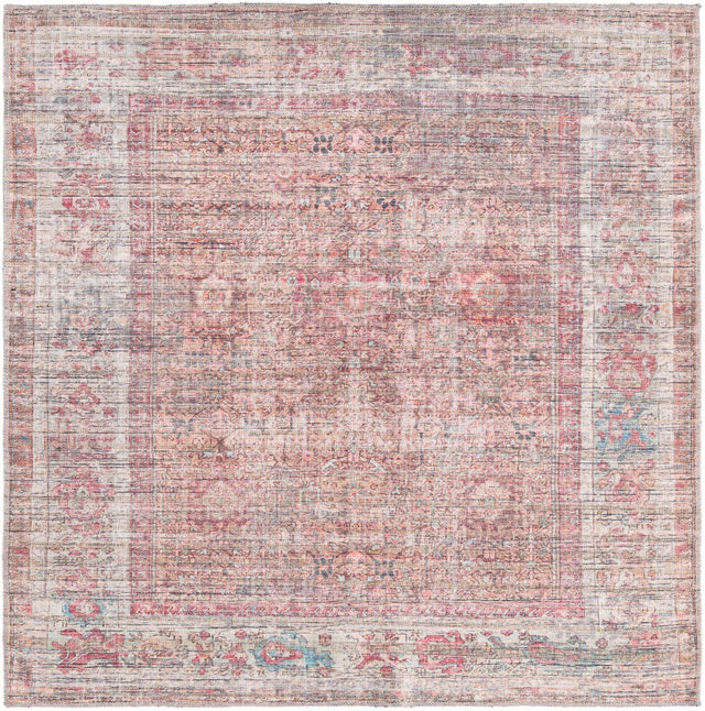 Washable Rust Red and Brown 5' 3 x 5' 3 Nostalgia Square Area Rug Easy to Clean Stain Resistant & Durable Polyester Chenille Vintage Distressed Carpet for Sale at Rug Engine