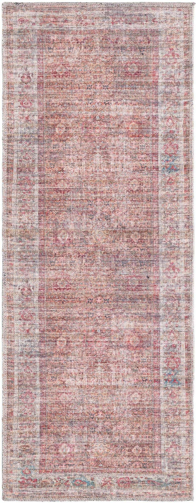 Washable Rust Red and Brown 2' x 5' 1 Nostalgia Runner Area Rug Easy to Clean Stain Resistant & Durable Polyester Chenille Vintage Distressed Carpet for Sale at Rug Engine