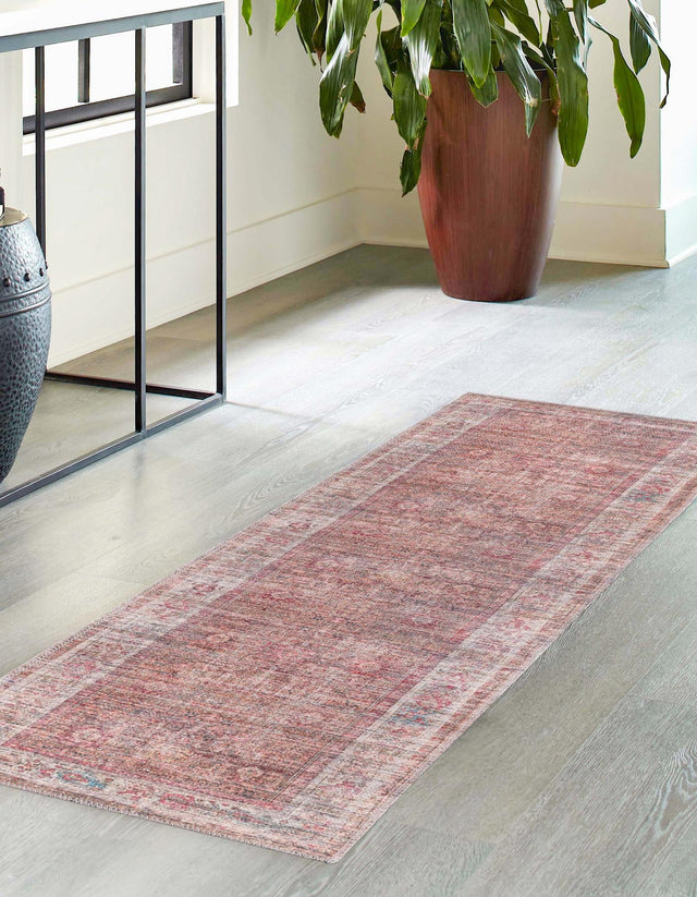 Washable Rust Red and Brown 2' 7 x 12' Nostalgia Runner Area Rug Easy to Clean Stain Resistant & Durable Polyester Chenille Vintage Distressed Carpet for Sale at Rug Engine