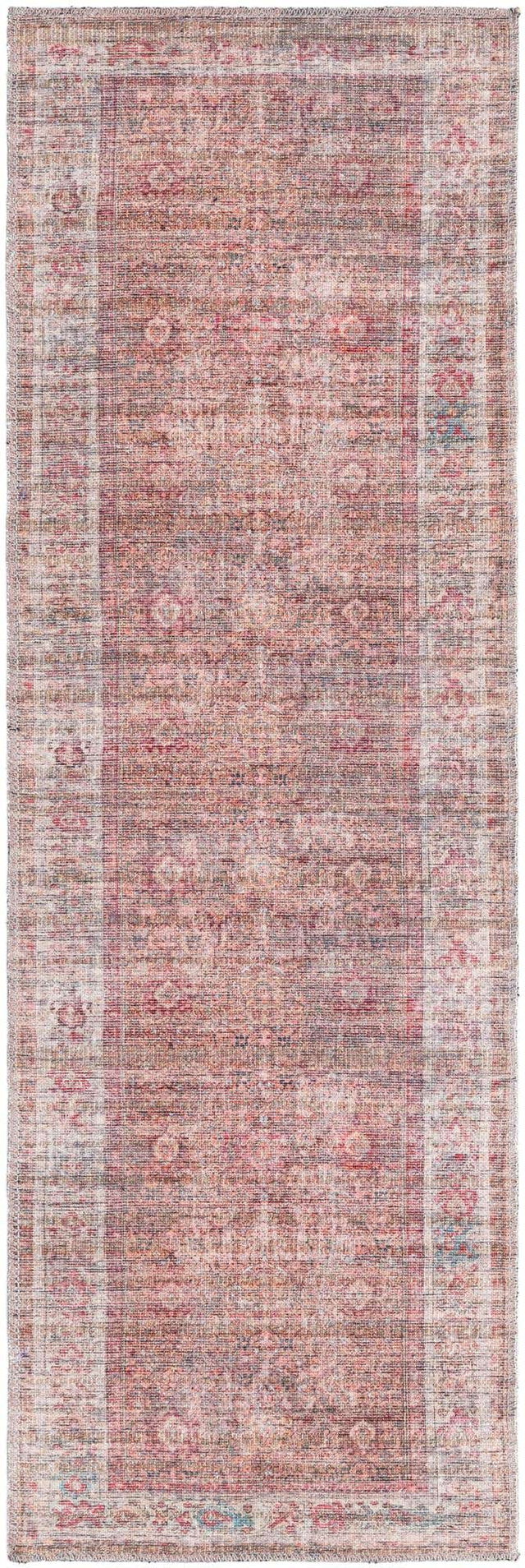 Washable Rust Red and Brown 2' x 6' 1 Nostalgia Runner Area Rug Easy to Clean Stain Resistant & Durable Polyester Chenille Vintage Distressed Carpet for Sale at Rug Engine