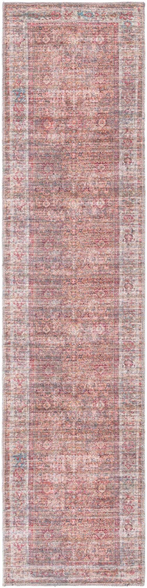 Washable Rust Red and Brown 2' x 8' Nostalgia Runner Area Rug Easy to Clean Stain Resistant & Durable Polyester Chenille Vintage Distressed Carpet for Sale at Rug Engine
