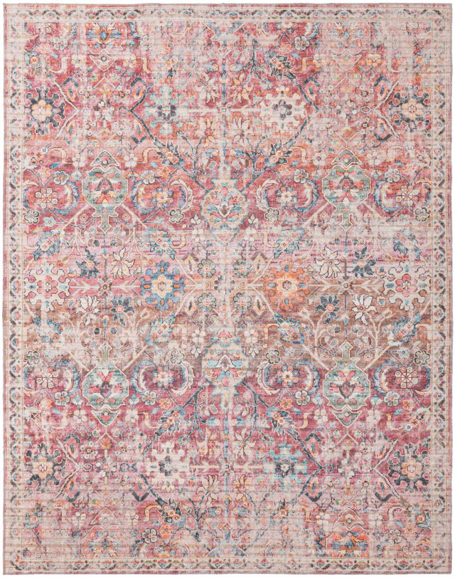 Washable Ivory and Pink 7' 10 x 10' Nostalgia Rectangle Area Rug Easy to Clean Stain Resistant & Durable Polyester Chenille Vintage Distressed Carpet for Sale at Rug Engine