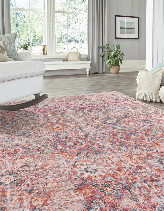 Washable Ivory and Pink 3' 3 x 5' 3 Nostalgia Rectangle Area Rug Easy to Clean Stain Resistant & Durable Polyester Chenille Vintage Distressed Carpet for Sale at Rug Engine