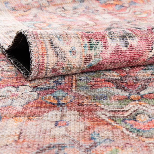 Washable Ivory and Pink 7' 10 x 10' Nostalgia Rectangle Area Rug Easy to Clean Stain Resistant & Durable Polyester Chenille Vintage Distressed Carpet for Sale at Rug Engine