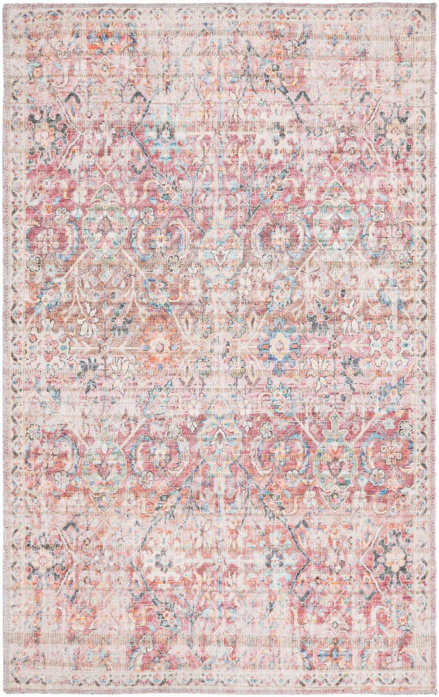 Washable Ivory and Pink 3' 3 x 5' 3 Nostalgia Rectangle Area Rug Easy to Clean Stain Resistant & Durable Polyester Chenille Vintage Distressed Carpet for Sale at Rug Engine