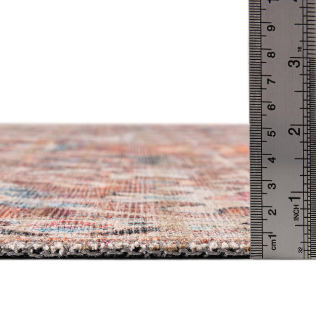 Washable Ivory and Pink 5' 3 x 5' 3 Nostalgia Octagon Area Rug Easy to Clean Stain Resistant & Durable Polyester Chenille Vintage Distressed Carpet for Sale at Rug Engine