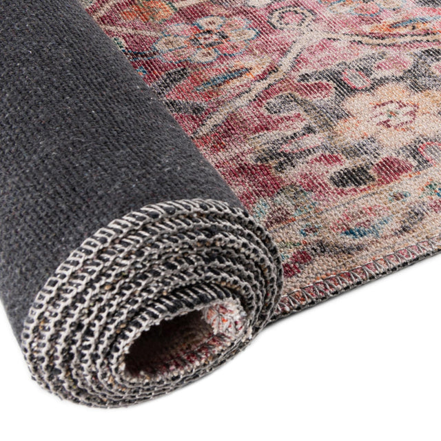 Washable Ivory and Pink 5' 3 x 5' 3 Nostalgia Octagon Area Rug Easy to Clean Stain Resistant & Durable Polyester Chenille Vintage Distressed Carpet for Sale at Rug Engine