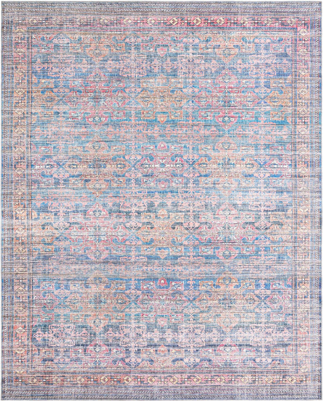 Washable Antique Blue 10' 6 x 13' Nostalgia Rectangle Area Rug Easy to Clean Stain Resistant & Durable Polyester Chenille Vintage Distressed Carpet for Sale at Rug Engine