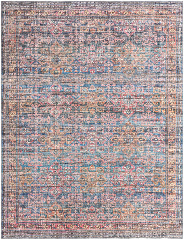 Washable Antique Blue 9' 2 x 12' Nostalgia Rectangle Area Rug Easy to Clean Stain Resistant & Durable Polyester Chenille Vintage Distressed Carpet for Sale at Rug Engine