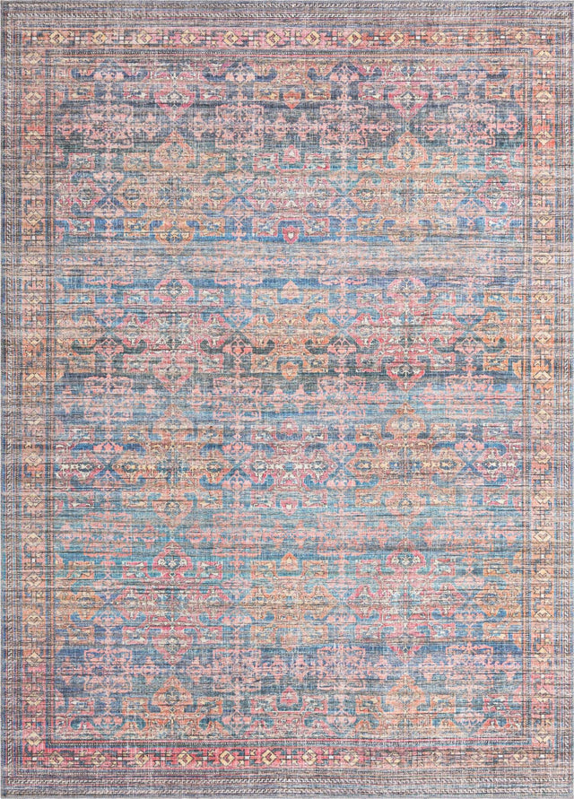 Washable Antique Blue 7' 3 x 10' Nostalgia Rectangle Area Rug Easy to Clean Stain Resistant & Durable Polyester Chenille Vintage Distressed Carpet for Sale at Rug Engine