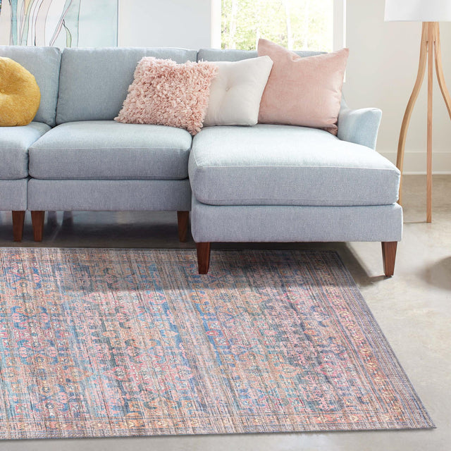 Washable Antique Blue 6' x 9' Nostalgia Washable Rectangle Area Rug Easy to Clean Stain Resistant & Durable Polyester Chenille Vintage Distressed Carpet for Sale at Rug Engine