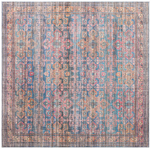 Washable Antique Blue 7' 3 x 7' 3 Nostalgia Square Area Rug Easy to Clean Stain Resistant & Durable Polyester Chenille Vintage Distressed Carpet for Sale at Rug Engine