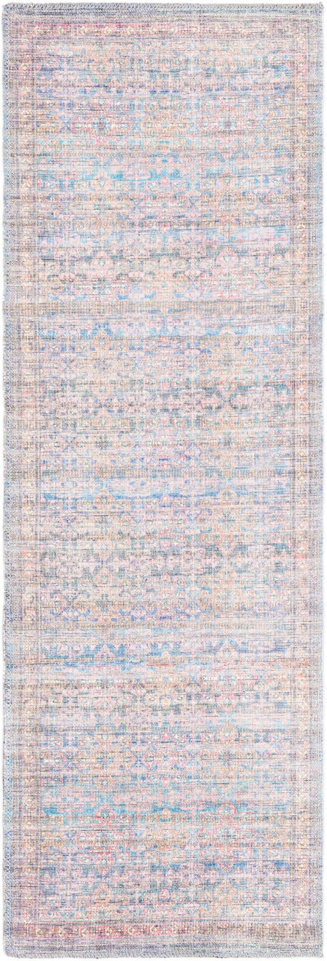 Washable Antique Blue 2' x 6' Nostalgia Runner Area Rug Easy to Clean Stain Resistant & Durable Polyester Chenille Vintage Distressed Carpet for Sale at Rug Engine