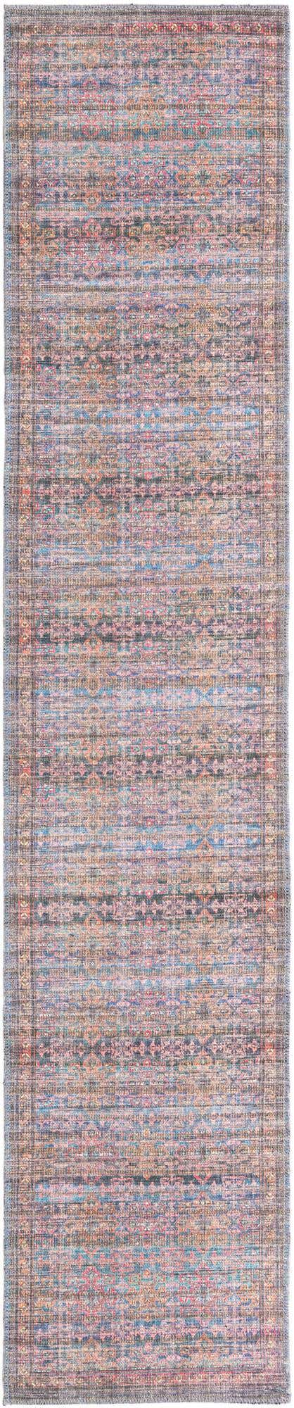 Washable Antique Blue 2' x 10' Nostalgia Runner Area Rug Easy to Clean Stain Resistant & Durable Polyester Chenille Vintage Distressed Carpet for Sale at Rug Engine