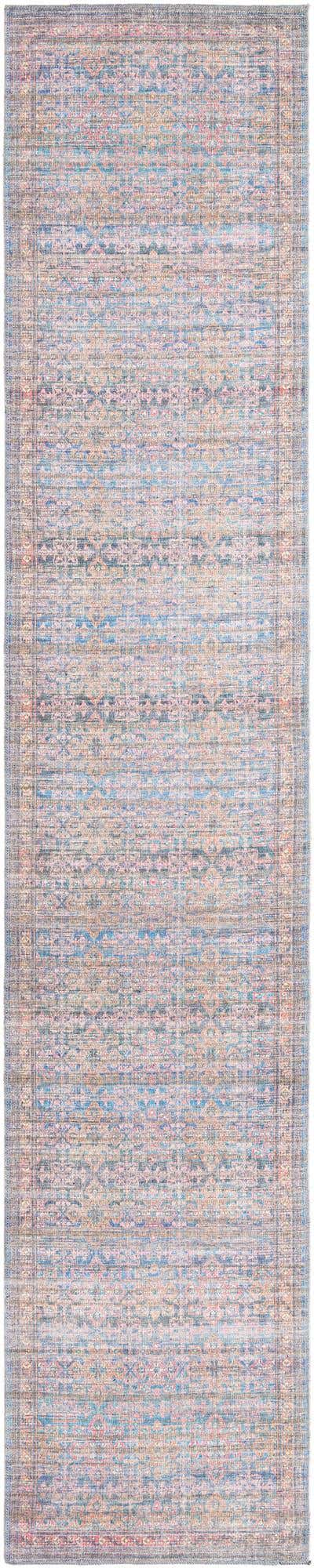 Washable Antique Blue 2' 7 x 14' Nostalgia Runner Area Rug Easy to Clean Stain Resistant & Durable Polyester Chenille Vintage Distressed Carpet for Sale at Rug Engine