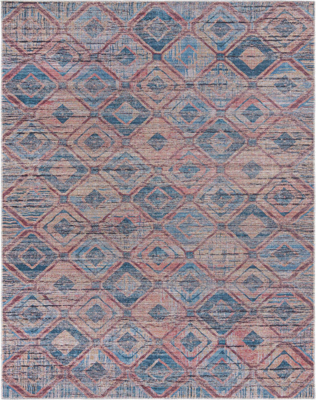Washable Peach and Blue 7' 10 x 10' Sisu Rectangle Area Rug Easy to Clean Stain Resistant & Durable Polyester Chenille Distressed Vintage Look Carpet for Sale at Rug Engine