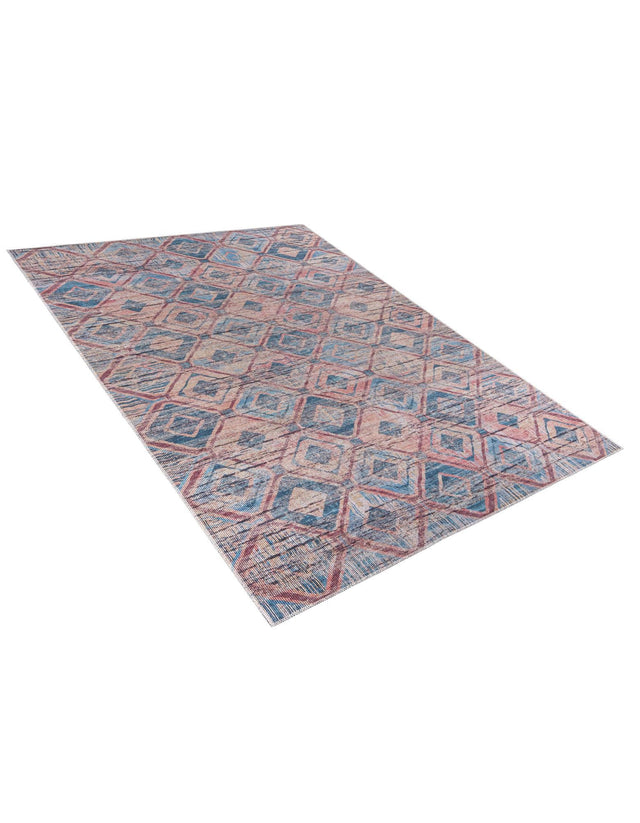 Washable Peach and Blue 5' 11 x 9' Sisu Rectangle Area Rug Easy to Clean Stain Resistant & Durable Polyester Chenille Distressed Vintage Look Carpet for Sale at Rug Engine