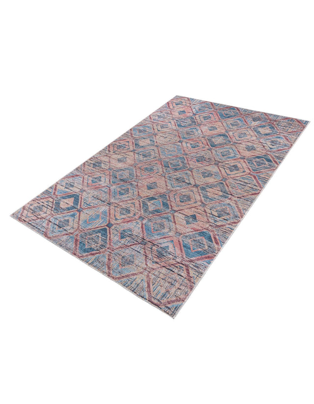 Washable Peach and Blue 5' 11 x 9' Sisu Rectangle Area Rug Easy to Clean Stain Resistant & Durable Polyester Chenille Distressed Vintage Look Carpet for Sale at Rug Engine