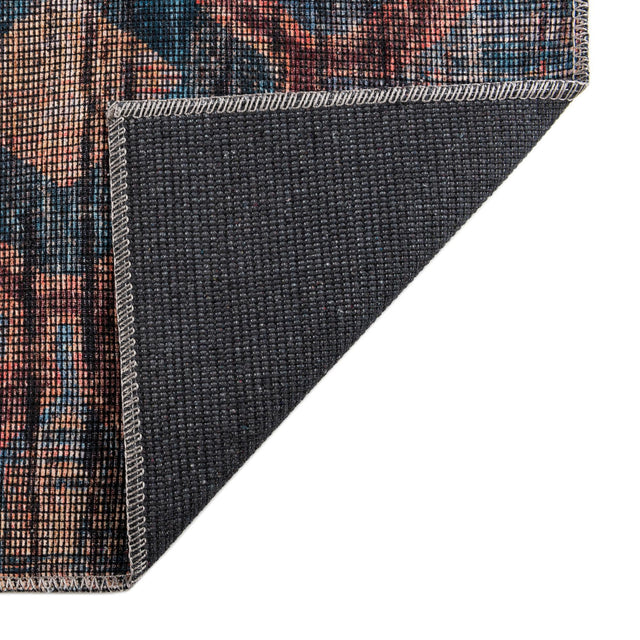 Washable Peach and Blue 7' 10 x 10' Sisu Rectangle Area Rug Easy to Clean Stain Resistant & Durable Polyester Chenille Distressed Vintage Look Carpet for Sale at Rug Engine