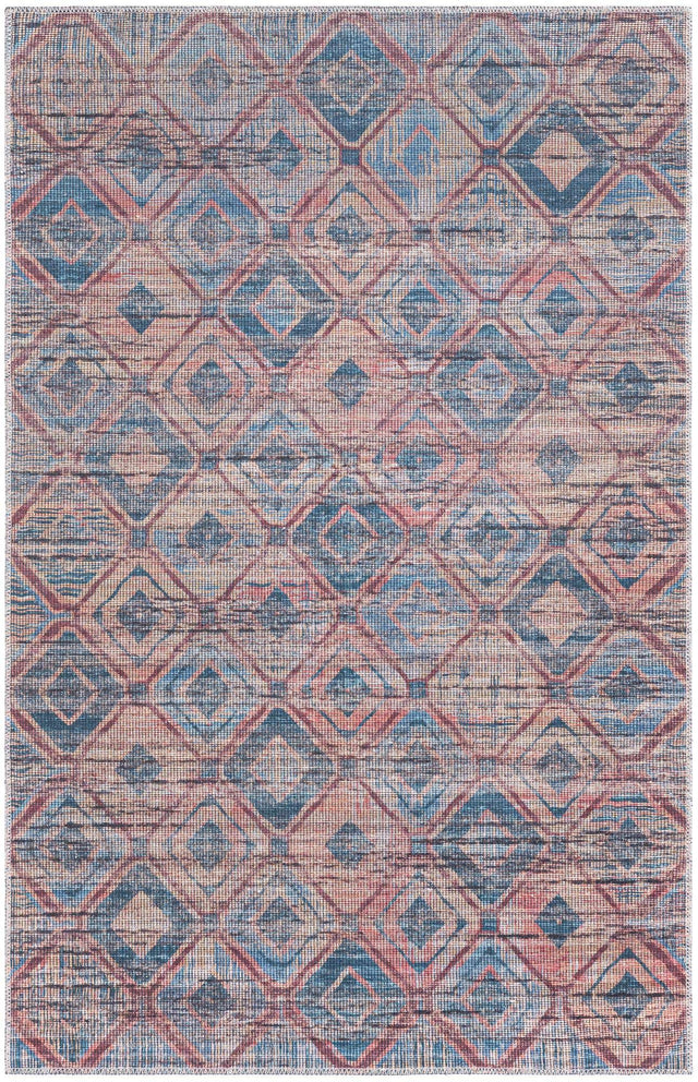 Washable Peach and Blue 3' 11 x 6' Sisu Rectangle Area Rug Easy to Clean Stain Resistant & Durable Polyester Chenille Distressed Vintage Look Carpet for Sale at Rug Engine