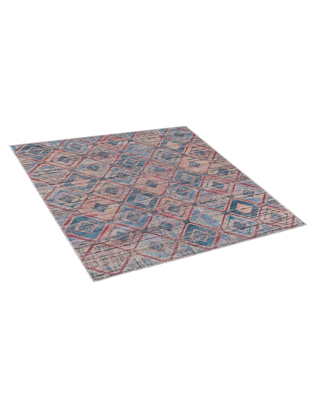 Washable Peach and Blue 5' 3 x 5' 3 Sisu Square Area Rug Easy to Clean Stain Resistant & Durable Polyester Chenille Distressed Vintage Look Carpet for Sale at Rug Engine