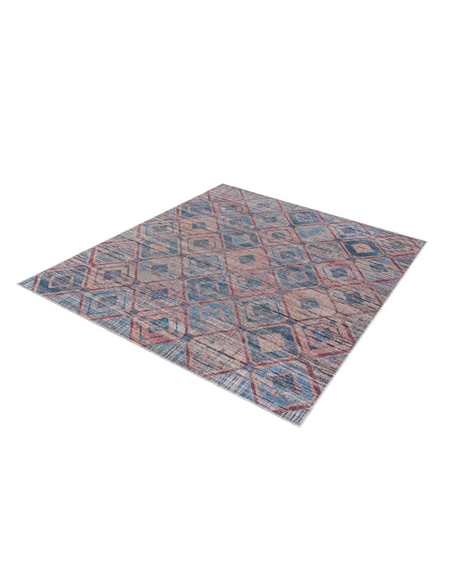 Washable Peach and Blue 7' 3 x 7' 3 Sisu Square Area Rug Easy to Clean Stain Resistant & Durable Polyester Chenille Distressed Vintage Look Carpet for Sale at Rug Engine