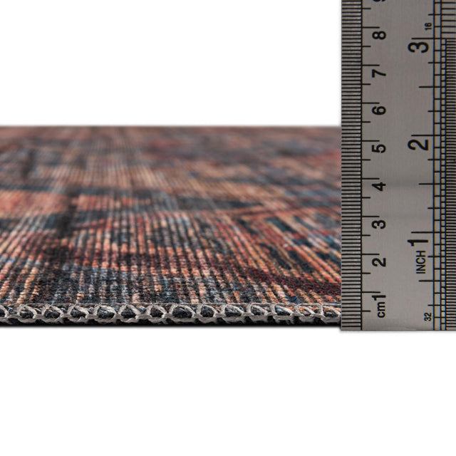 Washable Peach and Blue 7' 10 x 7' 10 Sisu Square Area Rug Easy to Clean Stain Resistant & Durable Polyester Chenille Distressed Vintage Look Carpet for Sale at Rug Engine
