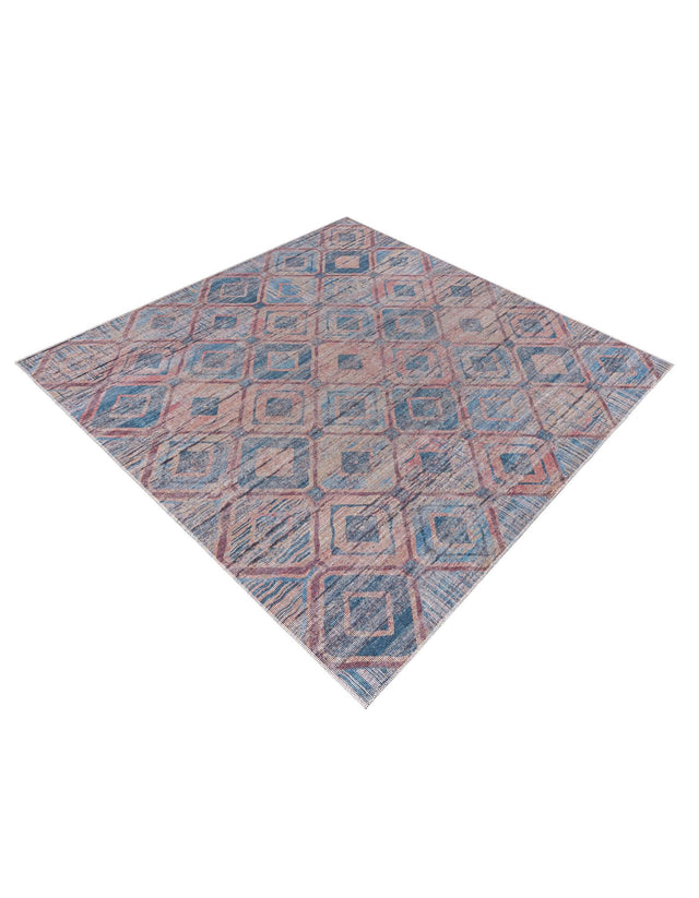 Washable Peach and Blue 7' 10 x 7' 10 Sisu Square Area Rug Easy to Clean Stain Resistant & Durable Polyester Chenille Distressed Vintage Look Carpet for Sale at Rug Engine